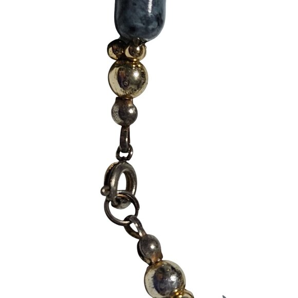 Vintage Elegant Blue Stone Faux Pearl Beaded Necklace Boho Chic Retro Fashion - Picture 4 of 6